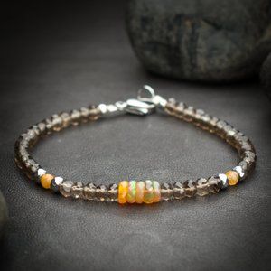 Smoky Quartz and Ethiopian Fire Opal Crystal Bracelet - Handmade to Order